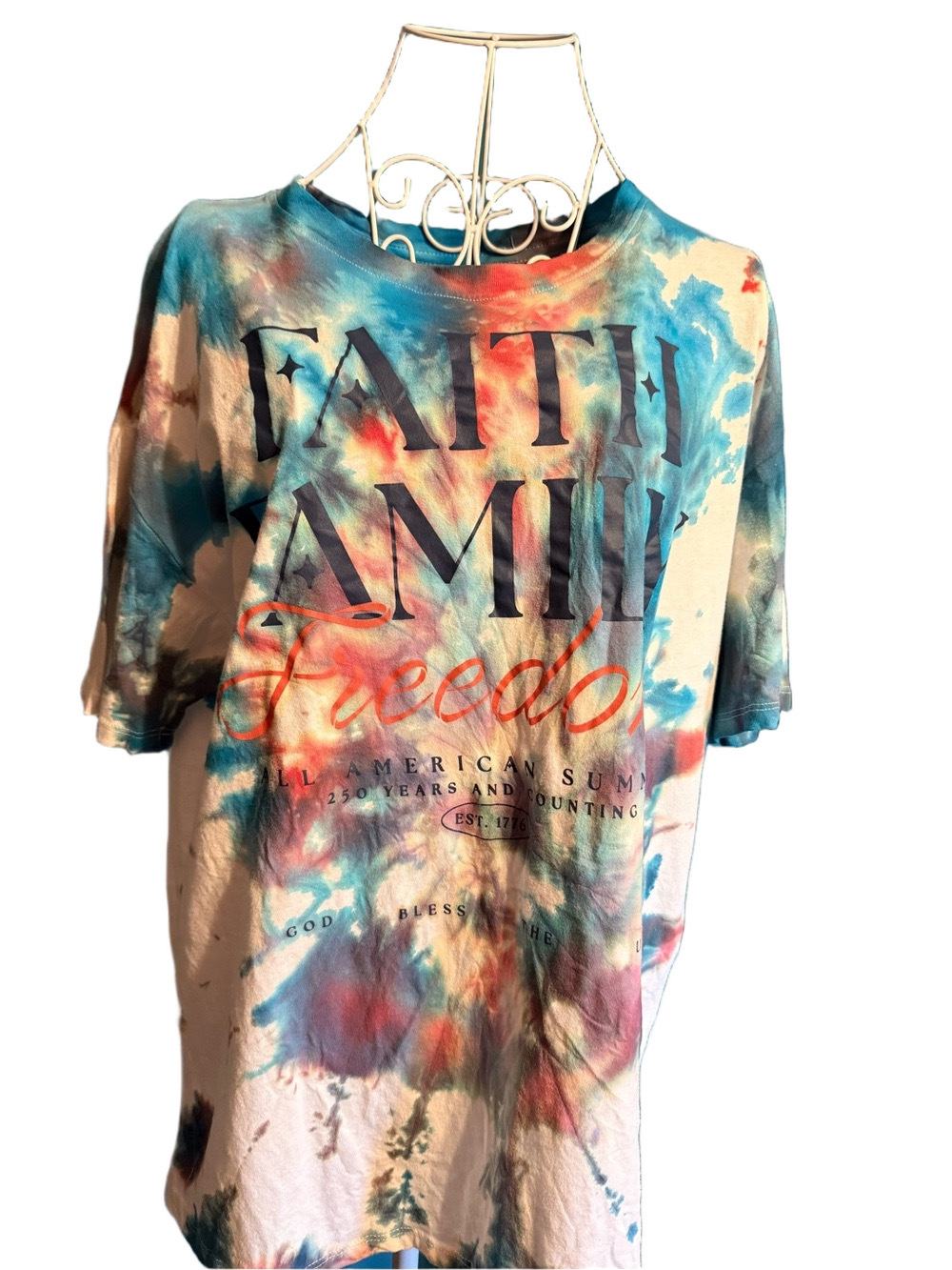 Faith Family Freedom Tie-Dye Tee - Multicolor medium
